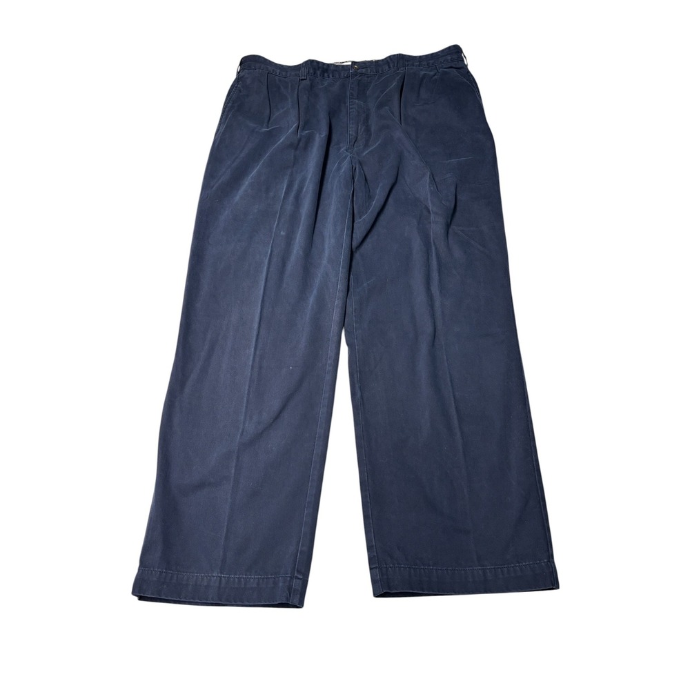 VTG Polo Ralph Lauren Andrew Pant Men 40x30 Navy Blue Pleated Chino Cotton Twill